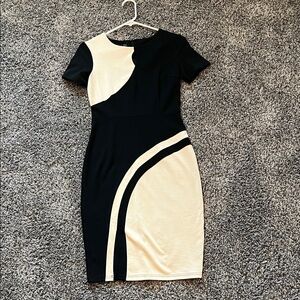 Chic Black and Cream Midi Dress